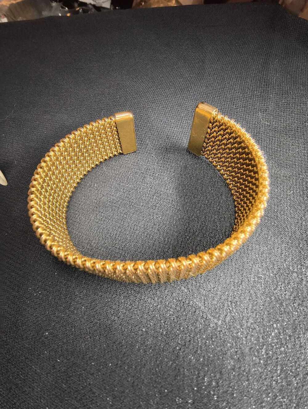 Vintage Gold Tone Wide Mesh Cuff Bracelet Woven Open Bangle Fits Up To 8.5 Inch